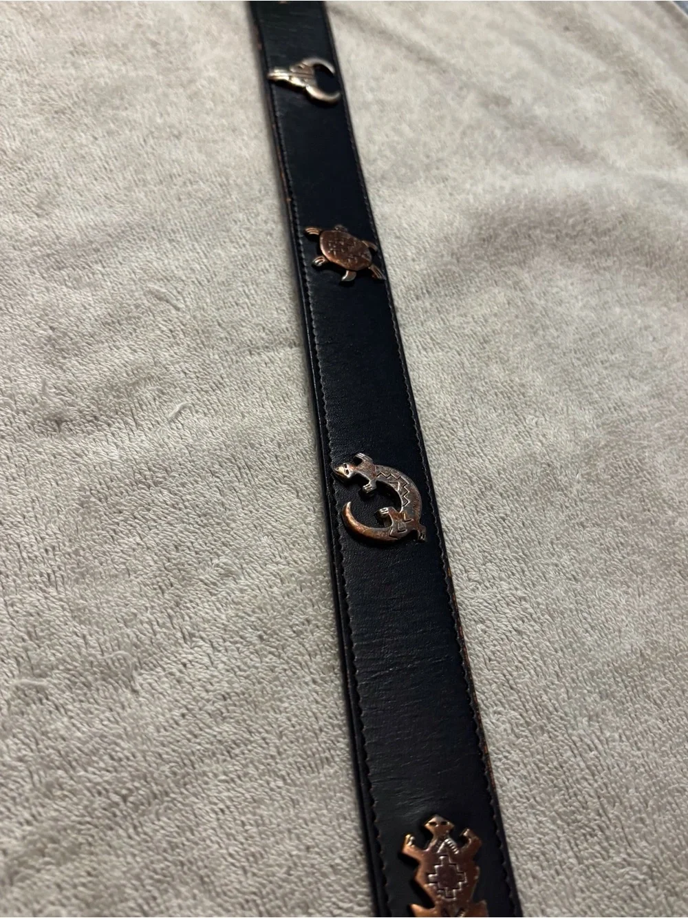 Black Leather Western-Inspired Women's Belt with Metal Accents SZ 32 Vintage